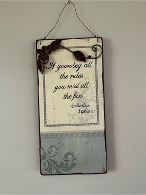 Creative Co-Op Cream and Light Blue Katherine Hepburn Quote Plaque